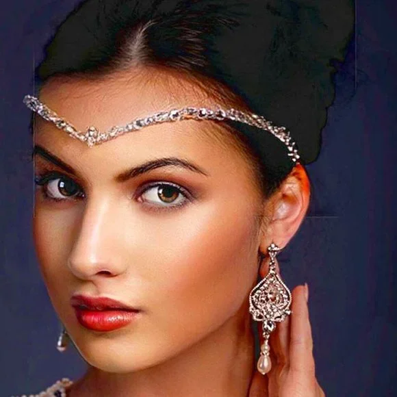 Crystal Bridal Forehead Chain Headpiece Wedding Hair Jewelry Boho Headdress - Picture 1 of 7